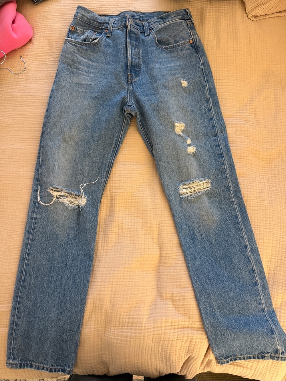 Levi’s Women’s Distressed Blue Straight-Leg Jeans